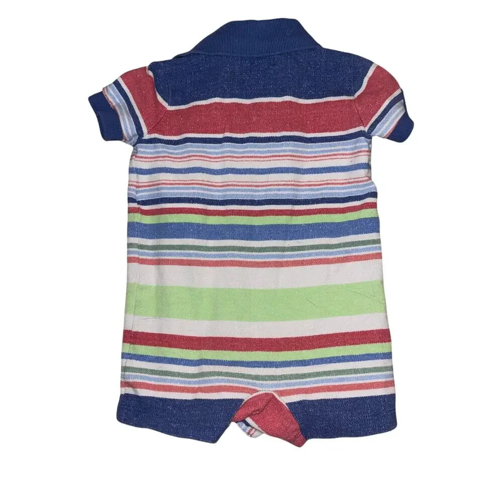 AUTHENTIC RALPH LAUREN Striped Cotton Mesh Polo Shortall Romper